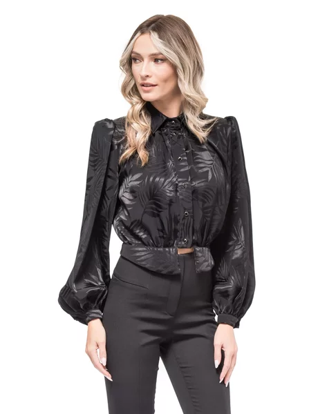 Bluza eleganta, neagra, cu umeri proeminenti si maneci bufante, ERIAN