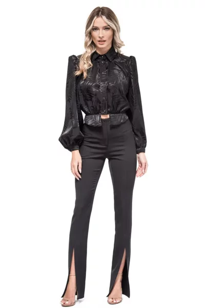 Bluza eleganta, neagra, cu umeri proeminenti si maneci bufante, ERIAN