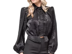 Bluza eleganta, neagra, cu umeri proeminenti si maneci bufante, ERIAN